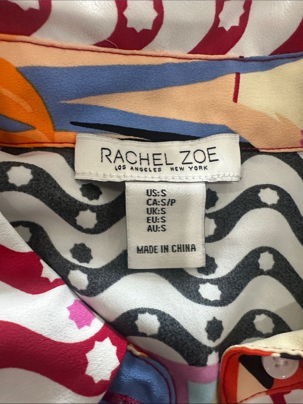 Rachel Zoe Multicolor Graphic Button-Front Blouse with Bold Print - Picture 2 of 2